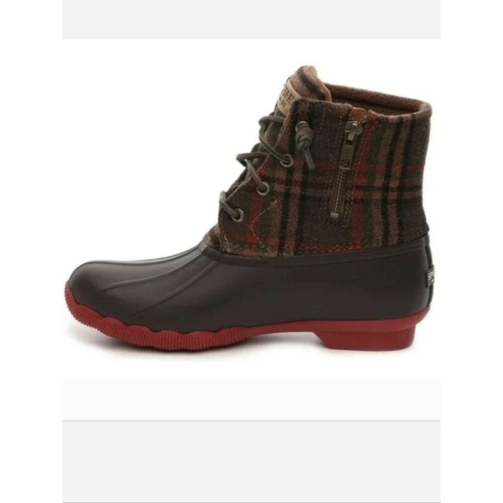 Sperry Saltwater Short Duck Boots In Brown Plaid
